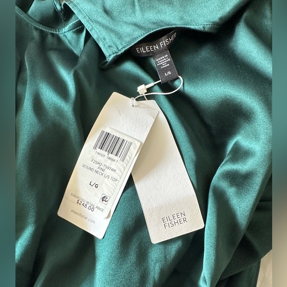 NWT EILEEN FISHER Stretch Silk Charmeuse Round Neck Top - Picture 9 of 10